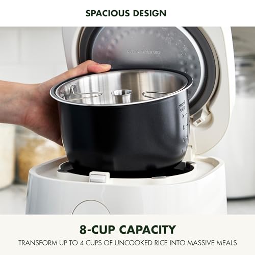 GreenPan Carb Reducing Electric Rice Cooker, 4 Cups Uncooked/8 Cooked Rice, 10 Presets, LED Display, Healthier Meals, Delay Timer, PFAS-Free Ceramic Nonstick Removable Bowl, Cool Touch, Steam, Cream - Image 4