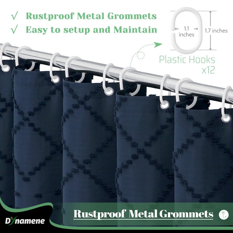Dynamene ستائر دش طويلة دش طويلة 96 بوصة طويلة بوهو معنقدة هندسية مخططة الستائر دش الدش للحمام طويل المزرعة الستار القماش دش مجموعة مع 12 خطاف البحرية الأزرق 72x96 - Image 4