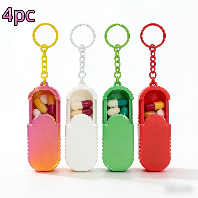 4 Pack Portable Mini Pill Cases with Keychain Travel Waterproof Pill Bottle - Image 1