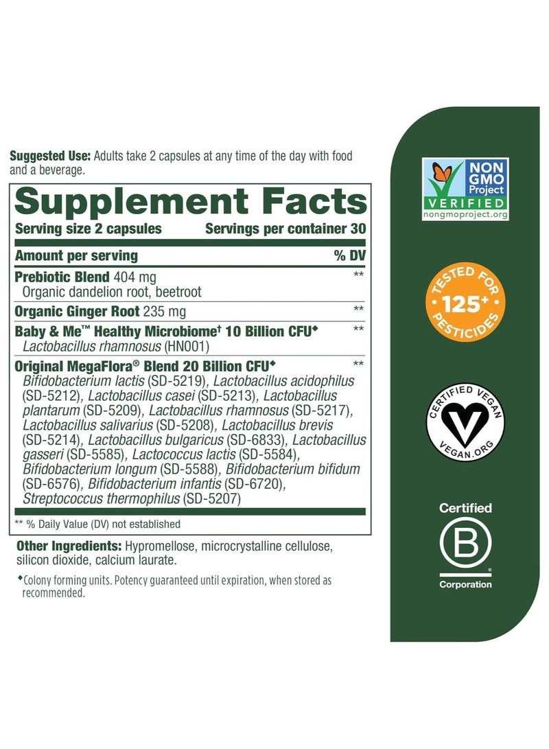 MegaFood PROBIOTIC + PREBIOTIC, BABY & ME 2,- 15 Strains 15 STRAINS With L. rhamnosus to support baby's gut health and developing immune system Dietary Supplement 60 CAPSULES / 30 SERVINGS - Image 2
