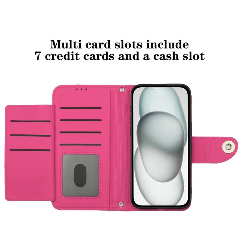 BURAQ Case Cover For Motorola Moto G54 EU / Brazil Rhombic Texture Flip Leather Phone Case with Lanyard(Rose Red) - Image 4