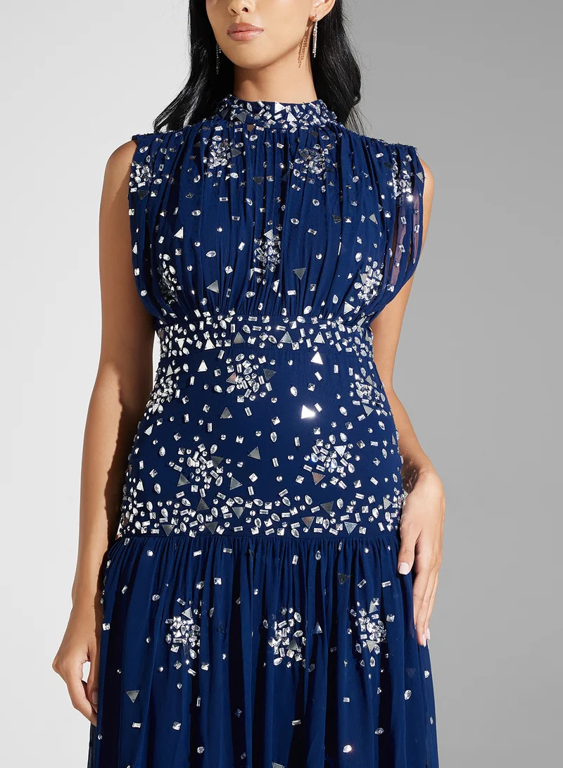 Amelia Rose Embellished High-Neck Dress