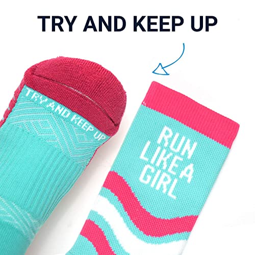 Gone For a Run Inspirational Athletic Running Socks | Mid-Calf | Run Like A Girl | Turquoise - Image 3