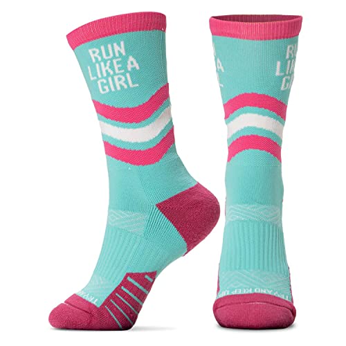 Gone For a Run Inspirational Athletic Running Socks | Mid-Calf | Run Like A Girl | Turquoise - Image 1