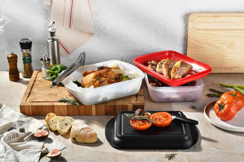 Haokithcun Large Marinade Container with Pyramids Carving Board Style Lid | Grill Prep and Deep Serve Tray | Microwave & Oven Safe Serving Platter Ideal Storing BBQ Meat, Vegetables,Roasting Turkey & Chicken - Image 5