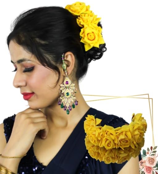 LYF5STAR Artificial Bridal Yellow Rose Flower Veni Gajra Hair Juda For Women | Suitable for Traditional Indian Wedding/Marriage/Engagement - Image 1