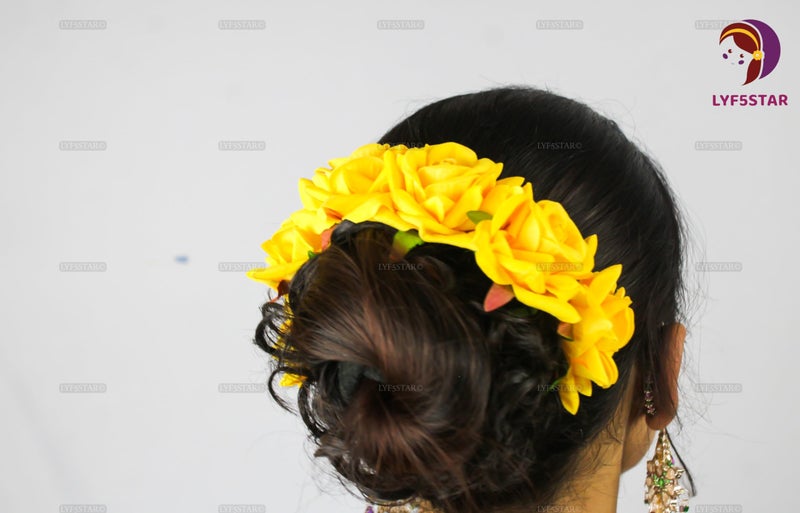 LYF5STAR Artificial Bridal Yellow Rose Flower Veni Gajra Hair Juda For Women | Suitable for Traditional Indian Wedding/Marriage/Engagement - Image 3