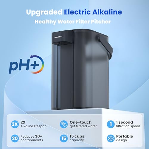 Waterdrop Alkaline Electric Water Filter Pitcher, Rechargeable Water Dispenser, Instant 200-Gallon 15-Cup Countertop System, NSF/ANSI 42, Reduce PFOA/PFOS, Chlorine, Lead, Blue, with 1 Filter - Image 2