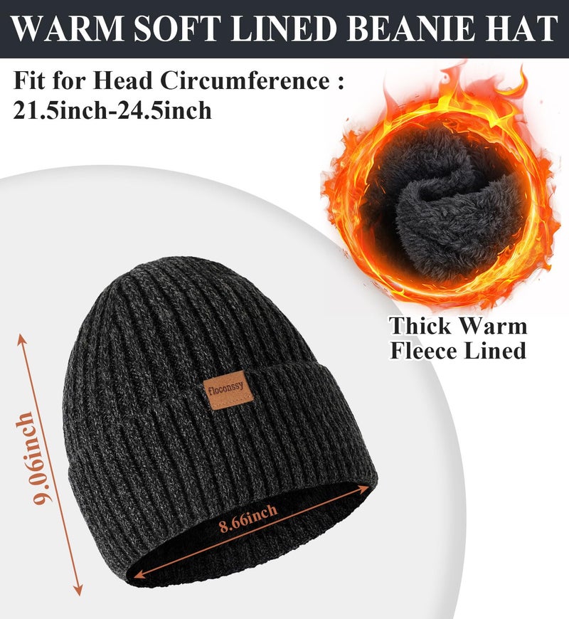 floconssy Men's Winter Beanies Hats Scarf Gloves Sets, 3 PCS Warm Fleece Lined Hat Thermal Long Scarf Touchscreen Gloves for Cold Weather Grey - Image 2