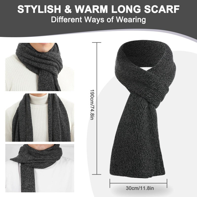 floconssy Men's Winter Beanies Hats Scarf Gloves Sets, 3 PCS Warm Fleece Lined Hat Thermal Long Scarf Touchscreen Gloves for Cold Weather Grey - Image 4