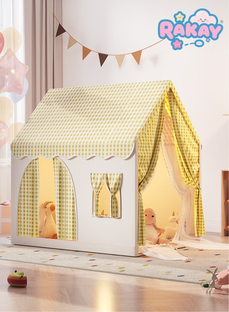 RAKAY Children's Play Tent House , Checkered Pattern, 125x95x130cm, Indoor Playhouse,Yellow - Image 1