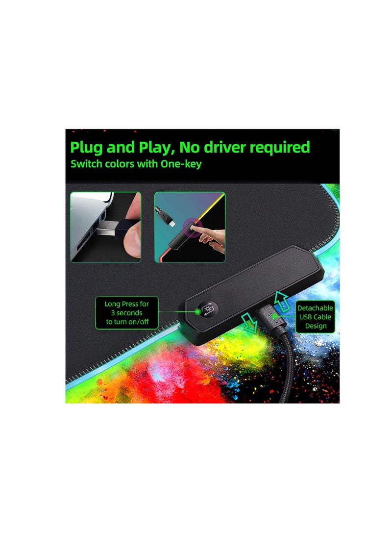 قاعدة ماوس للألعاب بإضاءة ار جي بي ممتدة، قاعدة ماوس الألعاب جلوريوس بإضاءة ليد مع 4 مشابك للكابل، 14 وضع إضاءة - قاعدة ماوس وكيبورد الكمبيوتر، قاعدة ماوس USB، لون أسود، مقاس 80 × 30 سم - Image 2