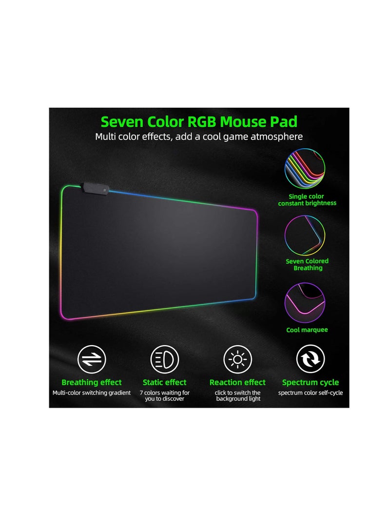 قاعدة ماوس للألعاب بإضاءة ار جي بي ممتدة، قاعدة ماوس الألعاب جلوريوس بإضاءة ليد مع 4 مشابك للكابل، 14 وضع إضاءة - قاعدة ماوس وكيبورد الكمبيوتر، قاعدة ماوس USB، لون أسود، مقاس 80 × 30 سم - Image 3