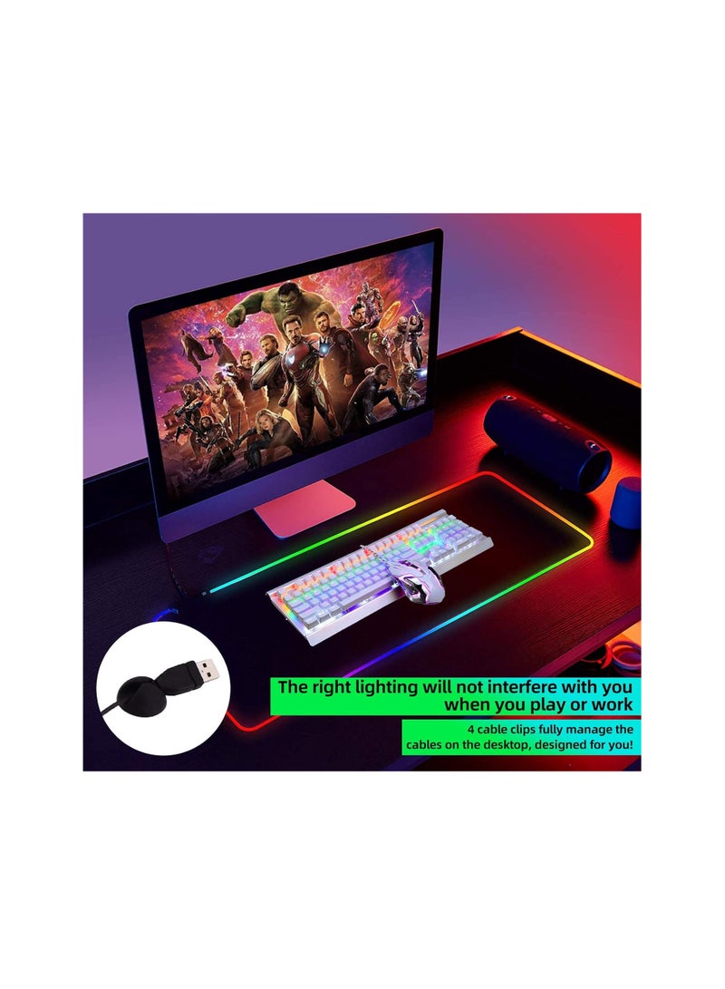 قاعدة ماوس للألعاب بإضاءة ار جي بي ممتدة، قاعدة ماوس الألعاب جلوريوس بإضاءة ليد مع 4 مشابك للكابل، 14 وضع إضاءة - قاعدة ماوس وكيبورد الكمبيوتر، قاعدة ماوس USB، لون أسود، مقاس 80 × 30 سم - Image 4