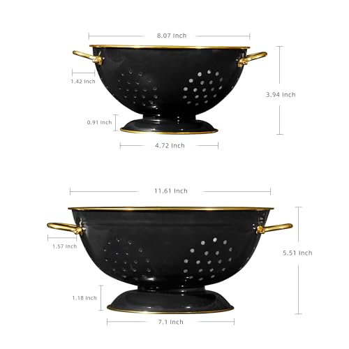 BeFare Metal Colander 2 Pack, 3.5 Quart Powder Coated Self-draining Solid Ring Base Metal Large Kitchen Pasta Vegetable Fruit Strainer with Handle (L-BLACK) - Image 2