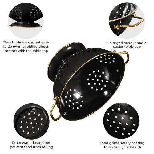 BeFare Metal Colander 2 Pack, 3.5 Quart Powder Coated Self-draining Solid Ring Base Metal Large Kitchen Pasta Vegetable Fruit Strainer with Handle (L-BLACK) - Image 5