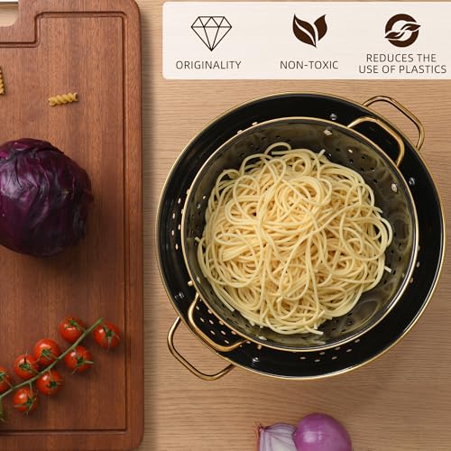 BeFare Metal Colander 2 Pack, 3.5 Quart Powder Coated Self-draining Solid Ring Base Metal Large Kitchen Pasta Vegetable Fruit Strainer with Handle (L-BLACK) - Image 4