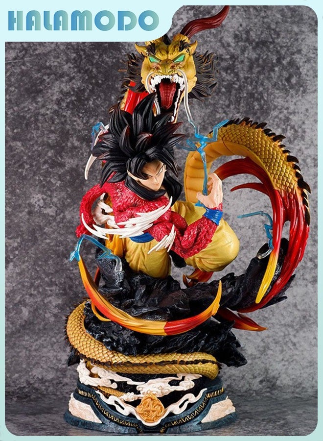 HALAMODO Dragon Ball Dragon Fist Super Saiyan 4 Goku Dual-Headsculpt Figure, Desk Centerpiece & Birthday Gift 43cm - Image 2