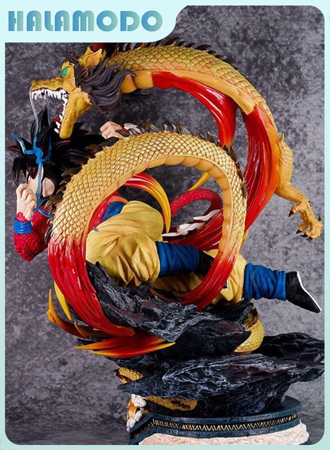 HALAMODO Dragon Ball Dragon Fist Super Saiyan 4 Goku Dual-Headsculpt Figure, Desk Centerpiece & Birthday Gift 43cm - Image 3