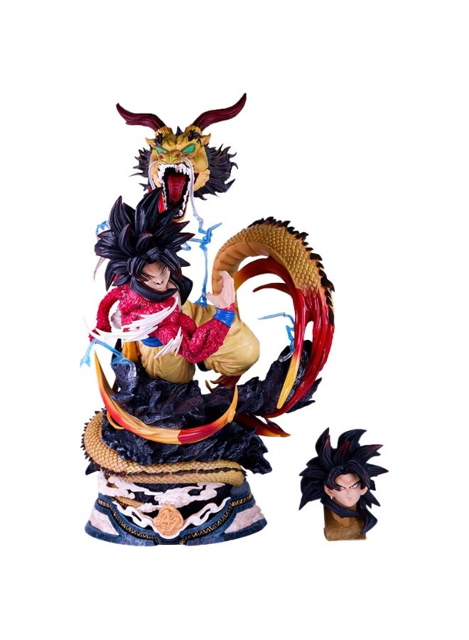 Halamodo Dragon Ball Dragon Fist Super Saiyan 4 Goku Dual-Headsculpt Figure, Desk Centerpiece & Birthday Gift 43cm - Image 1