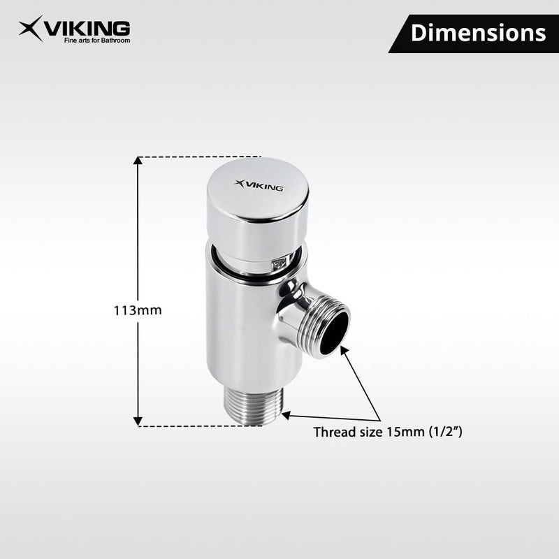 Viking Brass Self-Closing Urinal Cock (Time Delayed) - Thread Size (1) and (2) 15mm (1/2"), Both Outer, Polished CP, Water Saving, suitable for Restaurants, Hotels, Offices, and Public facilities - Image 2