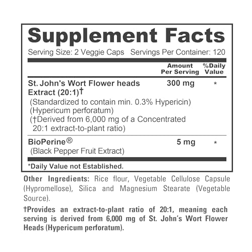 NusaPure St. John's Wort 20:1 Extract, 300 mg Equivalent to 6,000mg 240 Veggie Capsules (Vegetarian, Non-GMO) Bioperine - Image 4