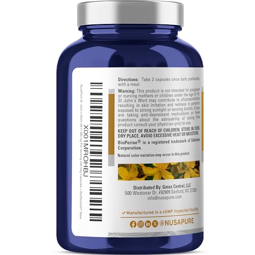 NusaPure St. John's Wort 20:1 Extract, 300 mg Equivalent to 6,000mg 240 Veggie Capsules (Vegetarian, Non-GMO) Bioperine - Image 3