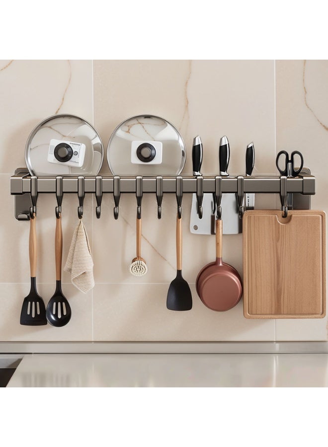 Sinyin Wall Mounted Kitchen Organizer Rack with Hooks and Knife Holder, No Drill Kitchen Storage Shelf, Multipurpose Pot Lid Rack, Cutting Board Holder, Heavy Duty Metal Kitchen Accessories Organizer - Image 1