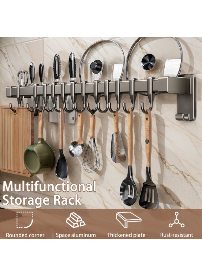 Sinyin Wall Mounted Kitchen Organizer Rack with Hooks and Knife Holder, No Drill Kitchen Storage Shelf, Multipurpose Pot Lid Rack, Cutting Board Holder, Heavy Duty Metal Kitchen Accessories Organizer - Image 2