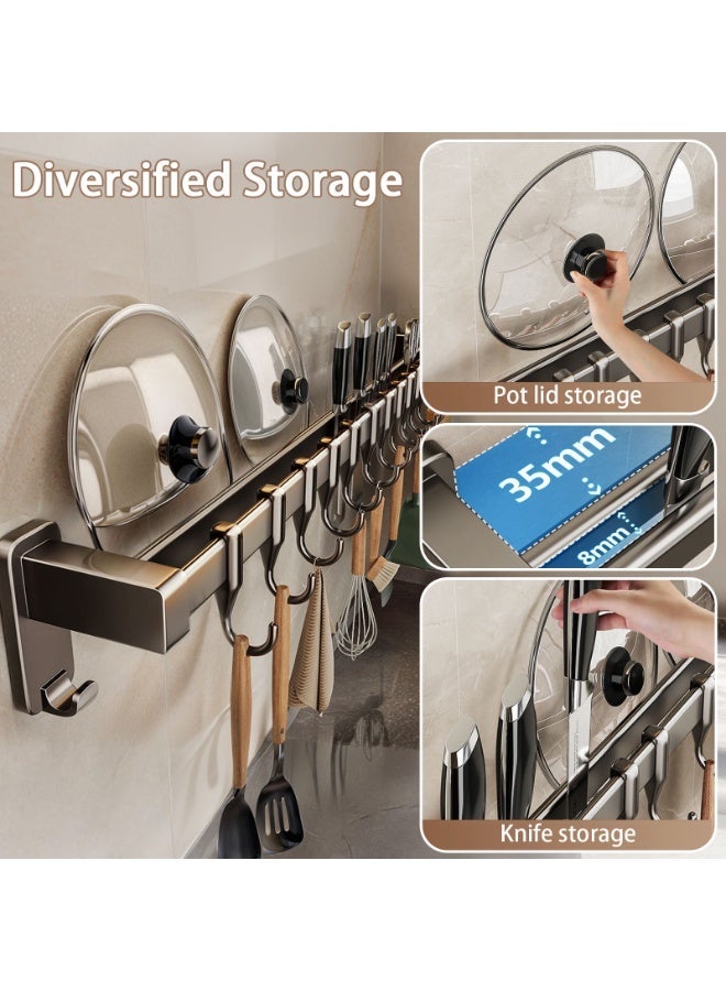 Sinyin Wall Mounted Kitchen Organizer Rack with Hooks and Knife Holder, No Drill Kitchen Storage Shelf, Multipurpose Pot Lid Rack, Cutting Board Holder, Heavy Duty Metal Kitchen Accessories Organizer - Image 3