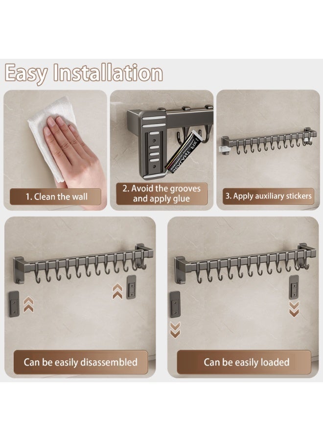 Sinyin Wall Mounted Kitchen Organizer Rack with Hooks and Knife Holder, No Drill Kitchen Storage Shelf, Multipurpose Pot Lid Rack, Cutting Board Holder, Heavy Duty Metal Kitchen Accessories Organizer - Image 4