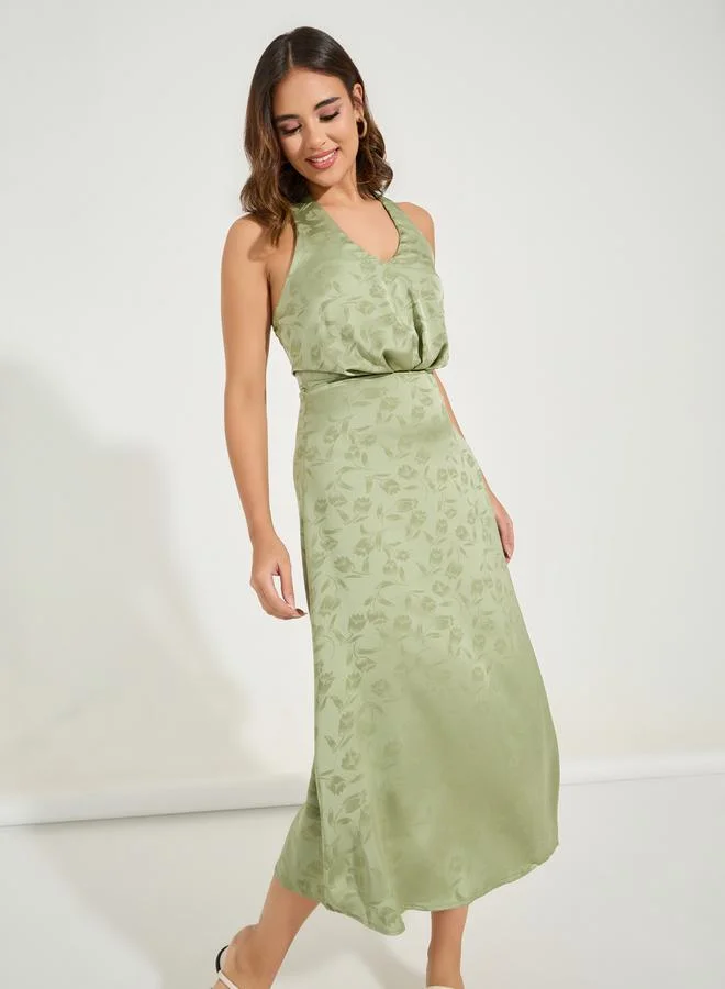 Styli Floral Satin Midi Dress