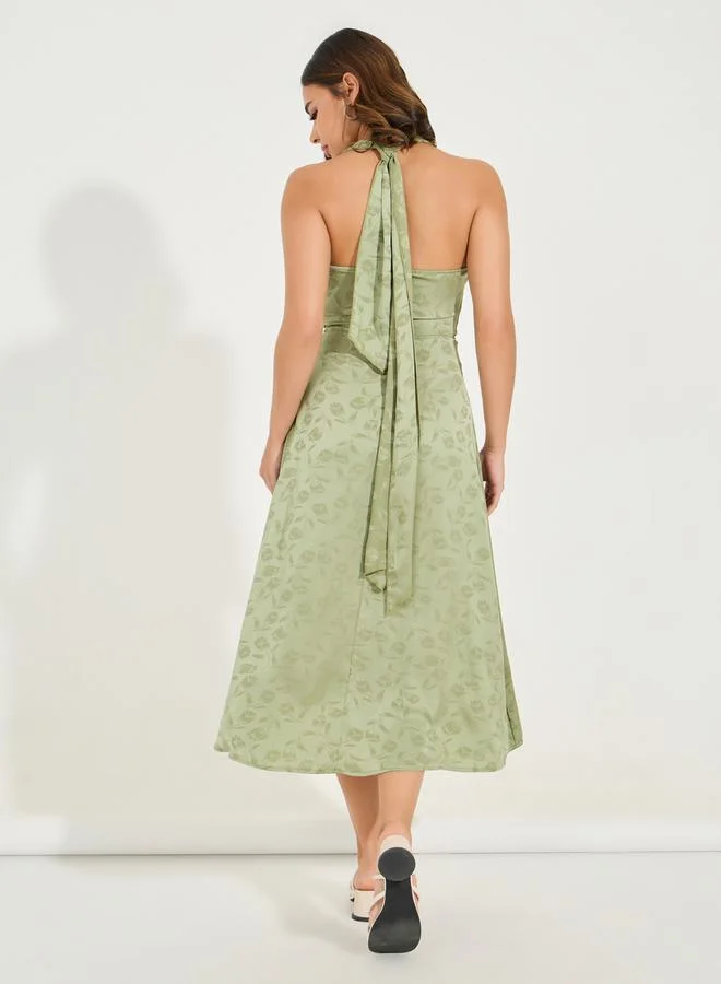 Styli Floral Satin Midi Dress