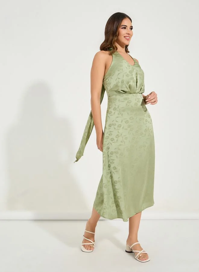 Styli Floral Satin Midi Dress