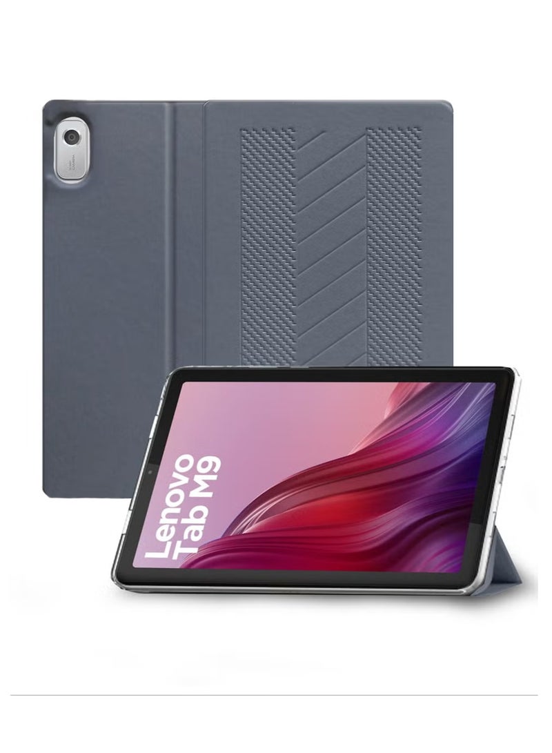 غطاء جلد قابل للطي لجهاز Lenovo M9 باللون الرمادي - Image 1