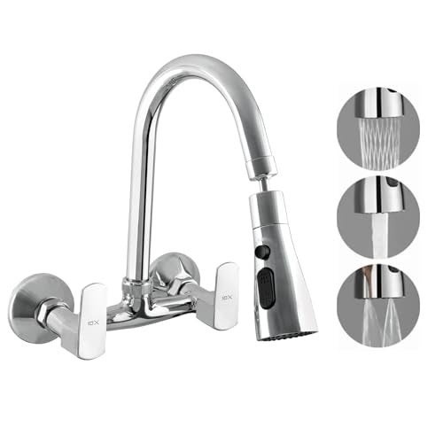 10X Brass Sink Mixer SMI-56d4 Chrome Rotatable Spout Wall Mount Hot/Cold Triple Flow (Chrome) - Image 1
