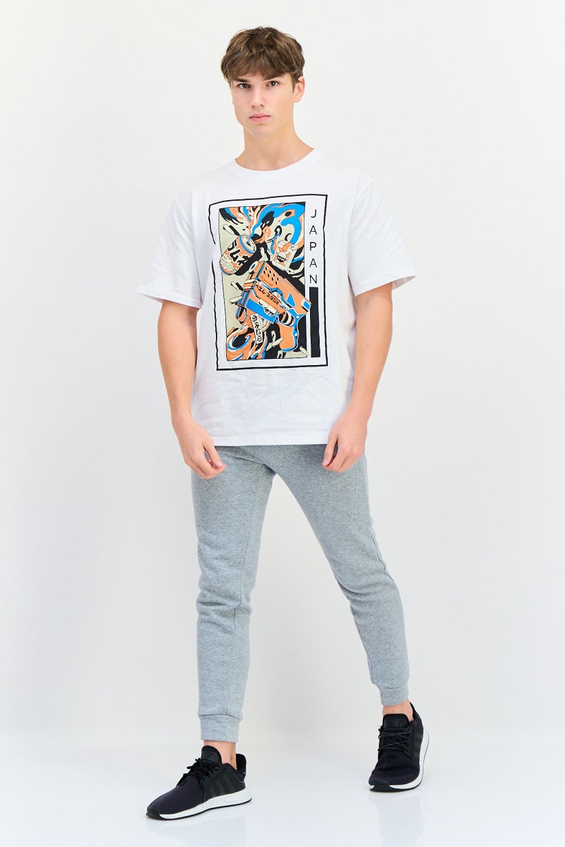 YOTO تي شيرت رجالي بأكمام قصيرة وياقة دائرية، مطبوع برسومات، أبيض - Image 3