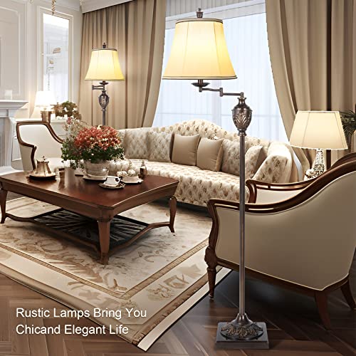 AIDENOEY Traditional LED Floor Lamp with 350° Adjustable Swing Arm Lamp – Vintage Standing Pole lamp for Living Room, Bedroom and Office – Rustic Upright Floor Light for Home Décor with Faux Silk Fabric Shade - Image 5