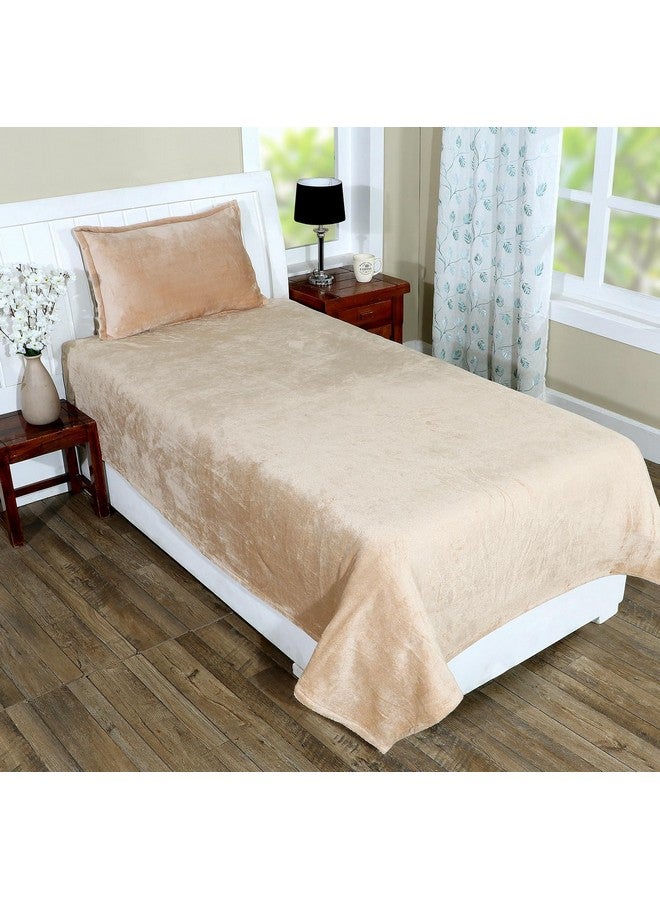 RD TREND 250 Gsm Flannel Warm Bedsheets For Winter Single Flat Size (60X90 Inches) With 1 Pillow Cover 210 TC Size (18X28 Inches) Color-Gold - Image 1