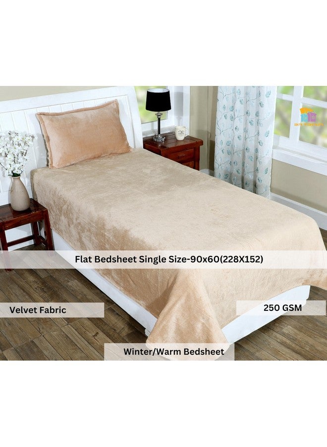 RD TREND 250 Gsm Flannel Warm Bedsheets For Winter Single Flat Size (60X90 Inches) With 1 Pillow Cover 210 TC Size (18X28 Inches) Color-Gold - Image 2