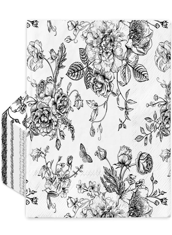 JarThenaAMCS 50Pcs Black Floral Paper Napkins Disposable Vintage Wildflowers Luncheon Napkins Dinner Hand Napkins for Party Supplies Table Decor - Image 1