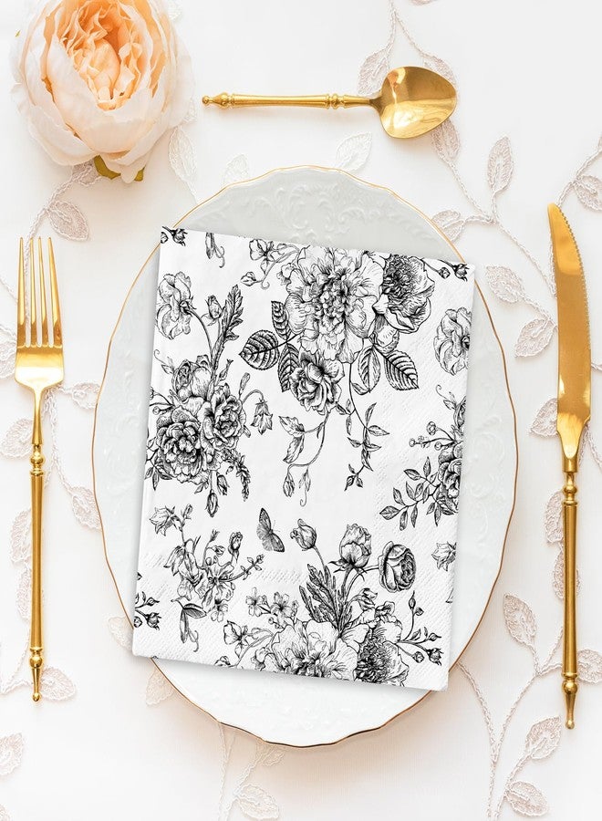 JarThenaAMCS 50Pcs Black Floral Paper Napkins Disposable Vintage Wildflowers Luncheon Napkins Dinner Hand Napkins for Party Supplies Table Decor - Image 4