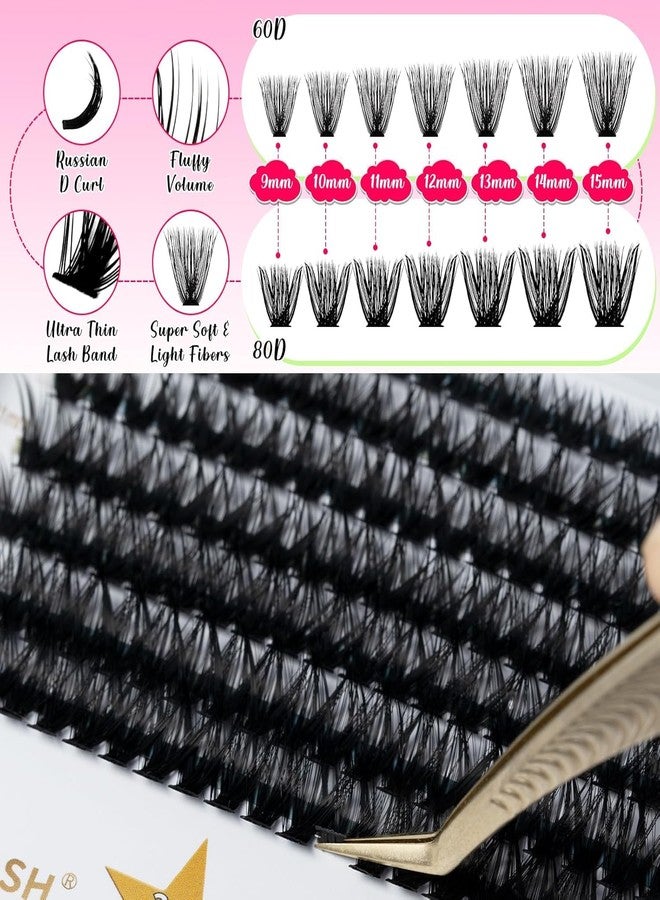 RITALASH Lash Extension Kit 60D+80D DIY Lash Clusters 280pcs Cluster Lashes Individual Lashes Eyelash Extension Kit with Lash Bond and Seal,Lash Tweezers(60D+80D Kit,9-15mm Mixed) - Image 2