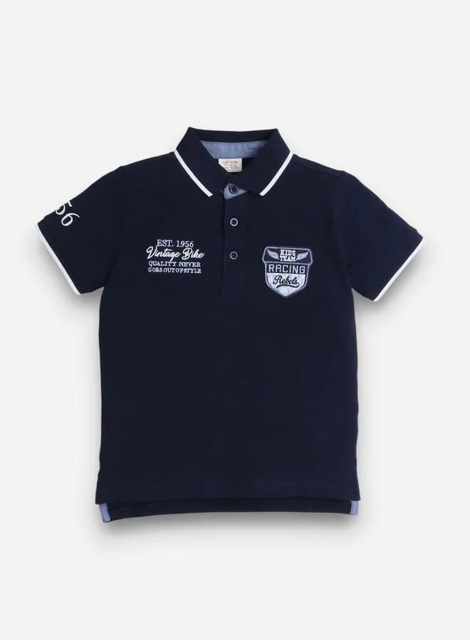 victor and jane Victor And Jane Boys Navy Blue Embroidered Detail Short Sleeve Polo T-Shirt