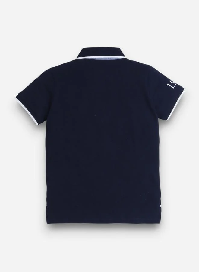 victor and jane Victor And Jane Boys Navy Blue Embroidered Detail Short Sleeve Polo T-Shirt