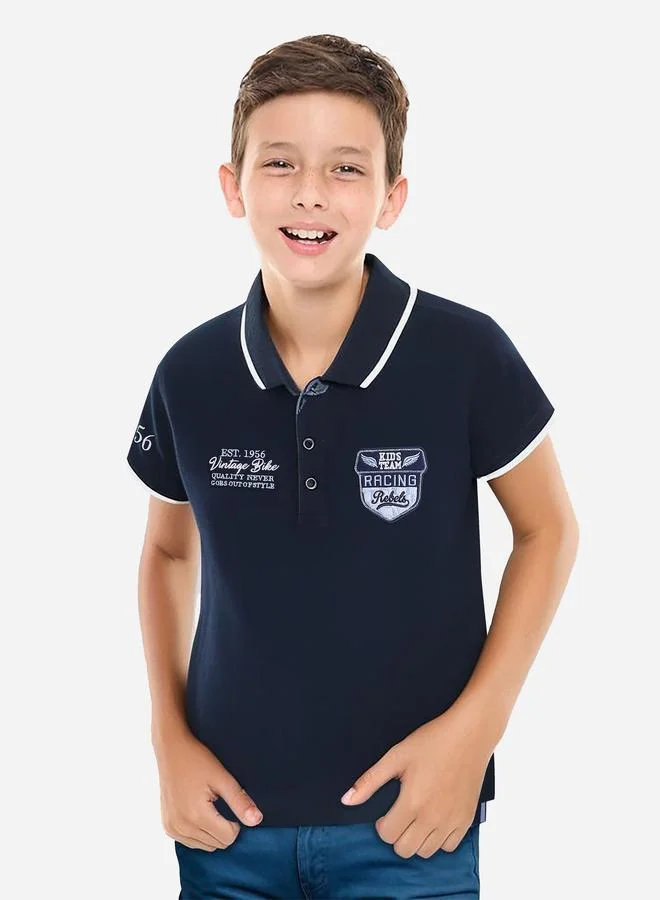 victor and jane Victor And Jane Boys Navy Blue Embroidered Detail Short Sleeve Polo T-Shirt