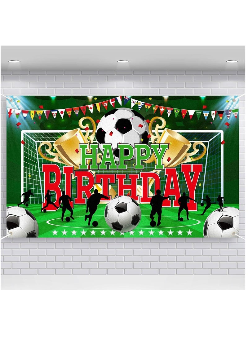 KASTWAVE Soccer Party Backdrop Sports Themed Party Decoration Soccer Happy Birthday Banner Wall Hanging Decor Photo Background for Holiday Birthday Party Supplies, 70.8 x 43.3 Inches - Image 1