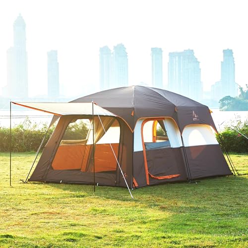 KTT Extra Large Tent 10 Person,Family Cabin Tents,2 Rooms,3 Doors and 3 Windows with Mesh,Straight Wall,Waterproof,Double Layer,Big Tent for Outdoor,Picnic,Camping,Family Gathering(Brown) - Image 3
