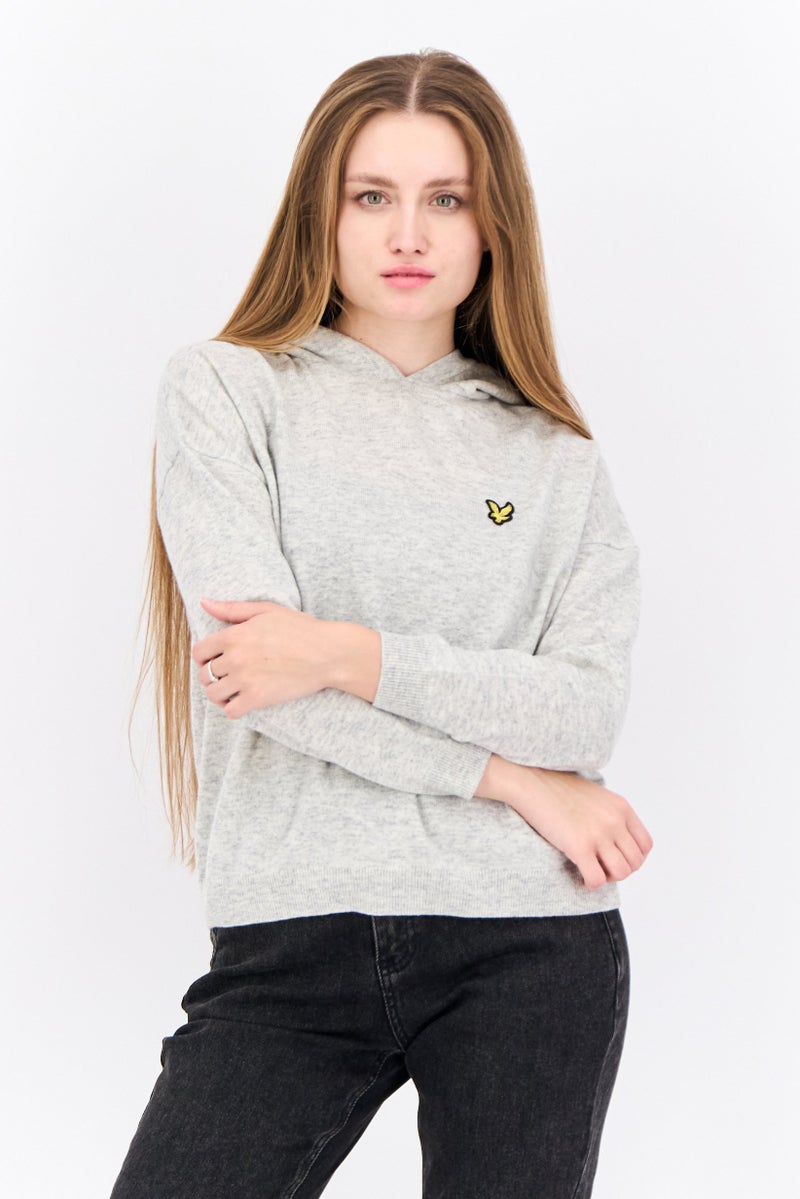 Lyle & Scott Women Hooded Long Sleeve Heather Sweaters, Grey Heather - Image 1