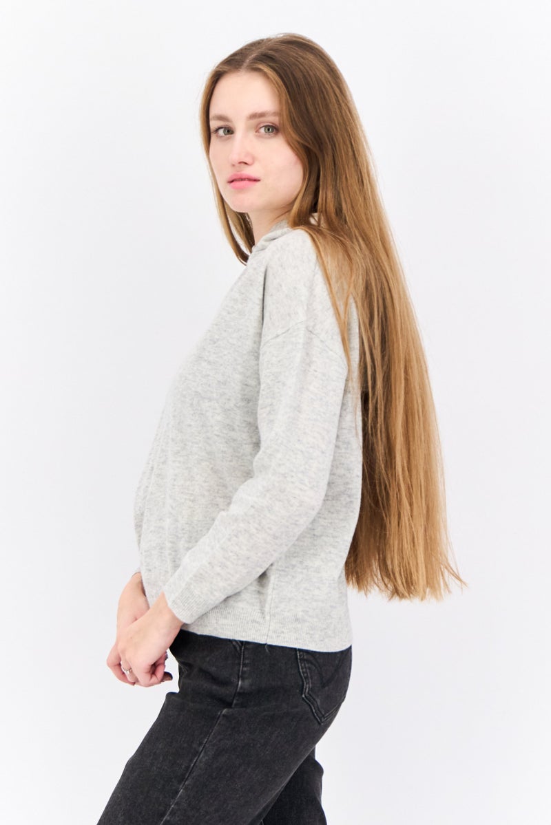 Lyle & Scott Women Hooded Long Sleeve Heather Sweaters, Grey Heather - Image 3